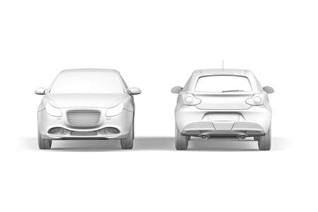 Hatchback passenger car mockup on white background - front and back view - 3D renderの写真素材