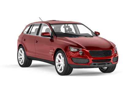 Small SUV car in metallic red isolated on a white background - Front view - 3D renderの写真素材