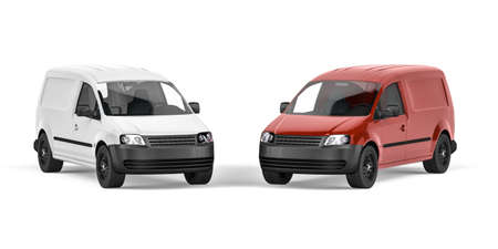 White and Red Van on a white background - Front view - 3D renderの写真素材