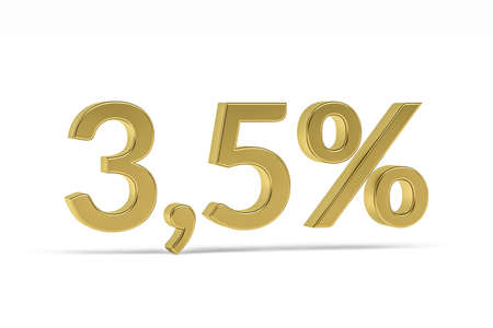 Gold digit three point five with percent sign - 3.5% isolated on white - 3D renderの写真素材