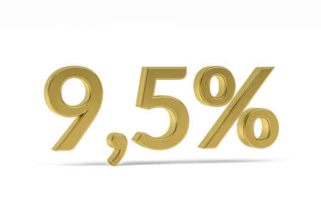 Gold digit nine point five with percent sign - 9.5% isolated on white - 3D renderの写真素材