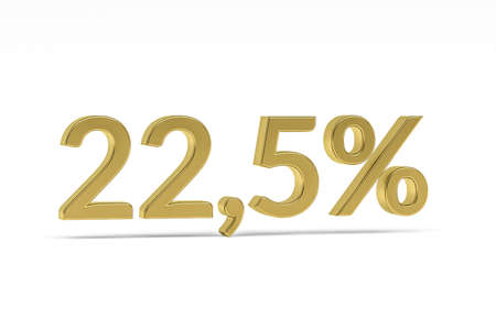 Gold digit twenty-two point five with percent sign - 22.5% isolated on white - 3D renderの写真素材