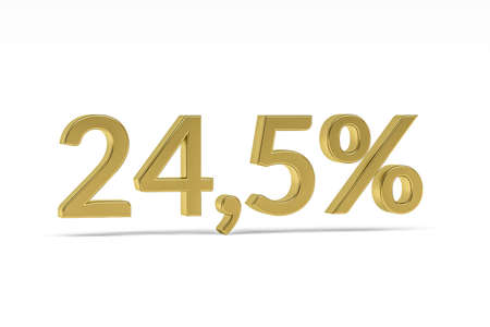 Gold digit twenty four point five with percent sign - 24.5% isolated on white - 3D renderの写真素材