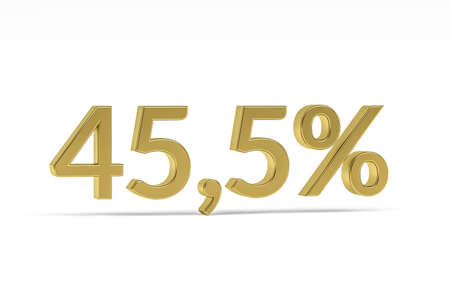 Gold digit forty five point five with percent sign - 45.5% isolated on white - 3D renderの写真素材