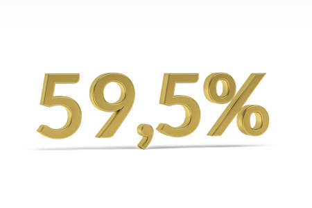 Gold digit fifty-nine point five with percent sign - 59.5% isolated on white - 3D renderの写真素材