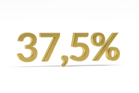 Gold digit thirty-seven point five with percent sign - 37.5% isolated on white - 3D renderの写真素材