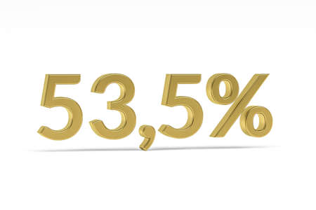Gold digit fifty-three point five with percent sign - 53.5% isolated on white - 3D renderの写真素材