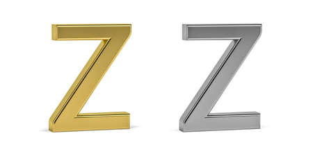 Three dimensional letter Z made in two types of materials - gold, aluminum - on white background - 3d renderの写真素材