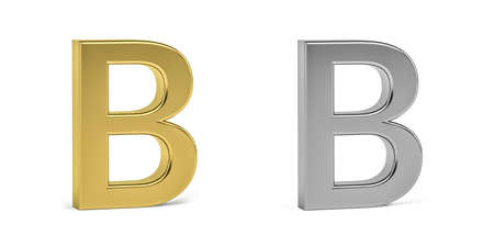 Three dimensional letter B made in two types of materials - gold, aluminum - on white background - 3d renderの写真素材
