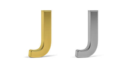 Three dimensional letter J made in two types of materials - gold, aluminum - on white background - 3d renderの写真素材