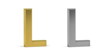 Three dimensional letter L made in two types of materials - gold, aluminum - on white background - 3d renderの写真素材