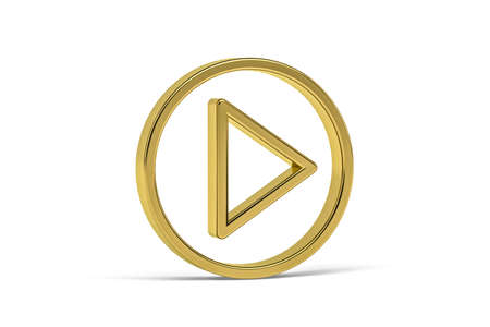 Golden 3d play icon isolated on white background - 3D renderの写真素材