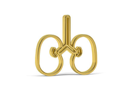Golden 3d lung icon isolated on white background - 3D renderの写真素材