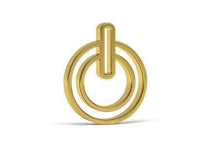 Golden 3d power icon isolated on white background - 3D renderの写真素材