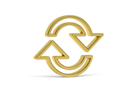 Golden 3d reload icon isolated on white background - 3D render
