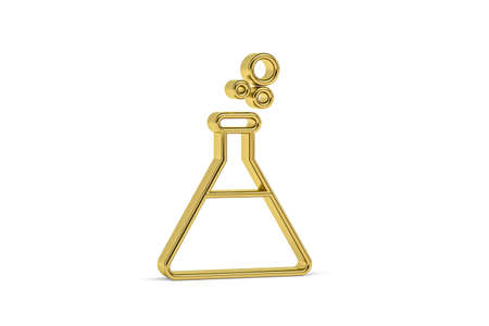 Golden 3d chemical flask icon isolated on white background - 3D renderの写真素材