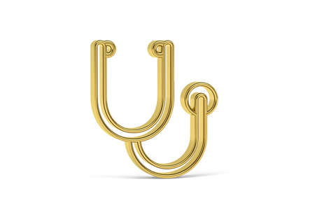 Golden 3d stethoscope icon isolated on white background - 3D renderの写真素材