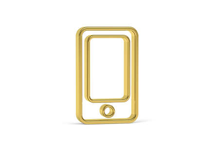 Golden 3d mobile phone icon isolated on white background - 3D renderの写真素材