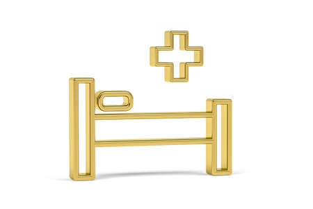 Golden 3d hospital bed icon isolated on white background - 3D renderの写真素材