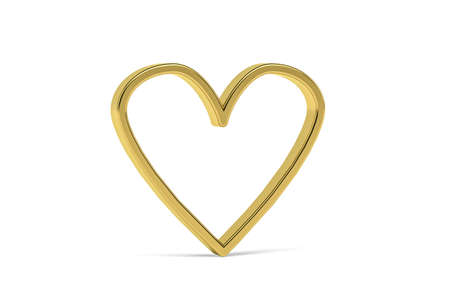 Golden 3d heart icon isolated on white background - 3D renderの写真素材