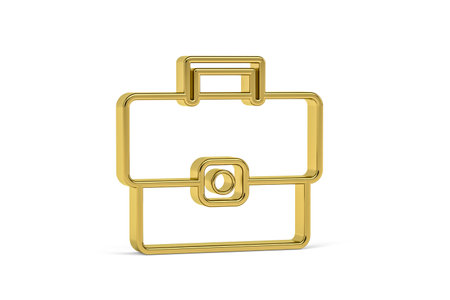 Golden 3d briefcase icon isolated on white background - 3D renderの写真素材