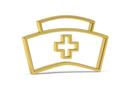 Golden 3d nurse hat icon isolated on white background - 3D renderの写真素材