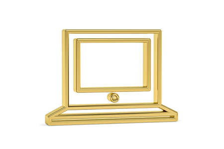 Golden 3d laptop icon isolated on white background - 3D renderの写真素材