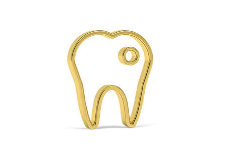 Golden 3d tooth icon isolated on white background - 3D renderの写真素材