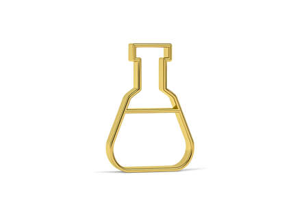 Golden 3d laboratory flask icon isolated on white background - 3D renderの写真素材