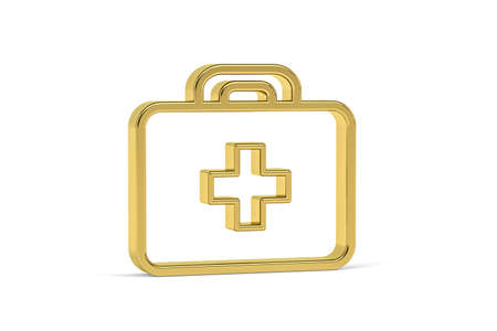 Golden 3d medical briefcase icon isolated on white background - 3D renderの写真素材