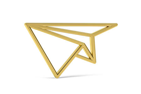 Golden 3d paper plane icon isolated on white background - 3D renderの写真素材