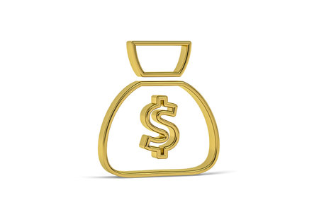 Golden 3d money bag icon isolated on white background - 3D renderの写真素材