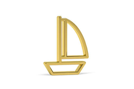 Golden 3d sailing boat icon isolated on white background - 3D renderの写真素材