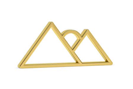 Golden 3d mountain sunrise icon isolated on white background - 3D renderの写真素材