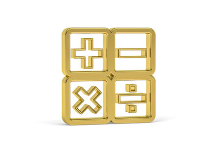 Golden 3d math symbols icon isolated on white background - 3D renderの写真素材