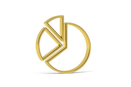 Golden 3d pie chart icon isolated on white background - 3D renderの写真素材