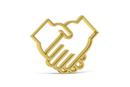 Golden 3d hands shaking icon isolated on white background - 3D renderの写真素材