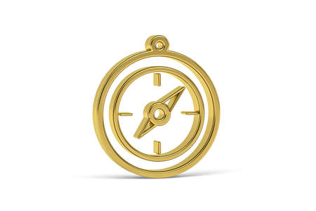 Golden 3d compass icon isolated on white background - 3D renderの写真素材