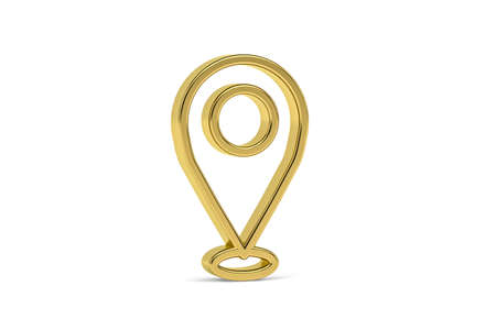 Golden 3d map pin icon isolated on white background - 3D renderの写真素材