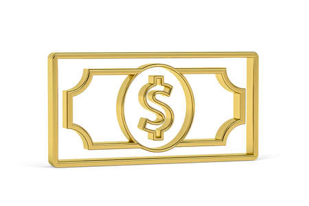 Golden 3d dollar banknote icon isolated on white background - 3D renderの写真素材