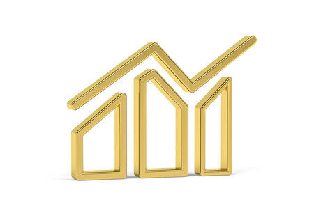 Golden 3d bar chart icon isolated on white background - 3D renderの写真素材