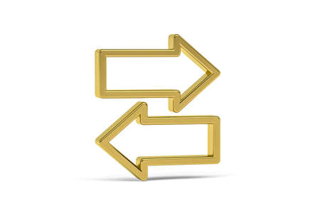 Golden 3d arrows icon isolated on white background - 3D renderの写真素材