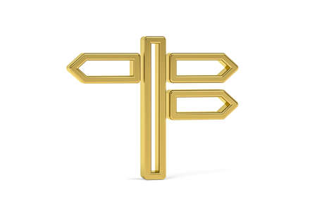Golden 3d signpost icon isolated on white background - 3D renderの写真素材