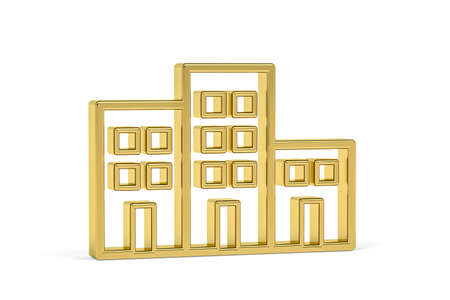 Golden 3d apartment blocks icon isolated on white background - 3D renderの写真素材