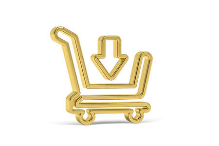 Golden 3d add to cart icon isolated on white background - 3D renderの写真素材