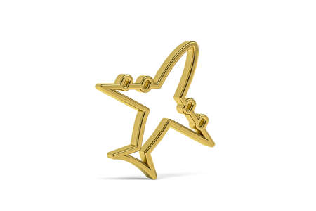 Golden 3d airplane icon icon isolated on white background - 3D renderの写真素材