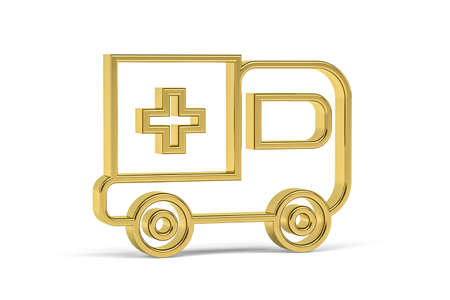 Golden 3d ambulance icon isolated on white background - 3D renderの写真素材