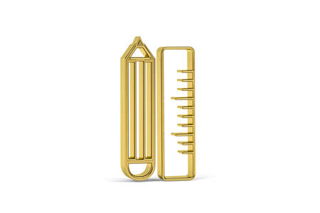Golden 3d ruler and pencil icon isolated on white background - 3D renderの写真素材
