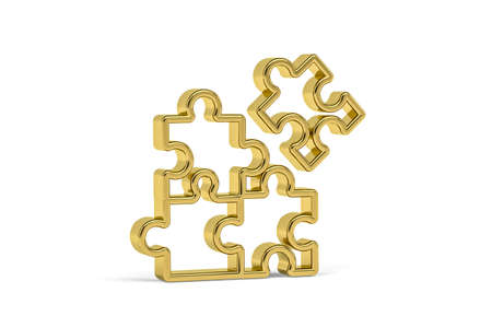 Golden 3d puzzle icon isolated on white background - 3D renderの写真素材