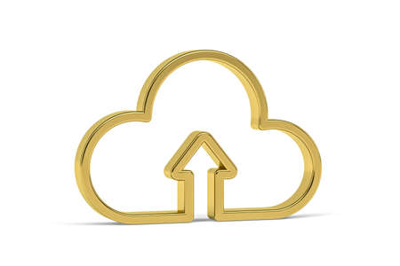 Golden 3d upload icon isolated on white background - 3D renderの写真素材